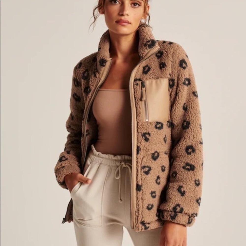 Abercrombie & Fitch Taupe Leopard Teddy Jacket
